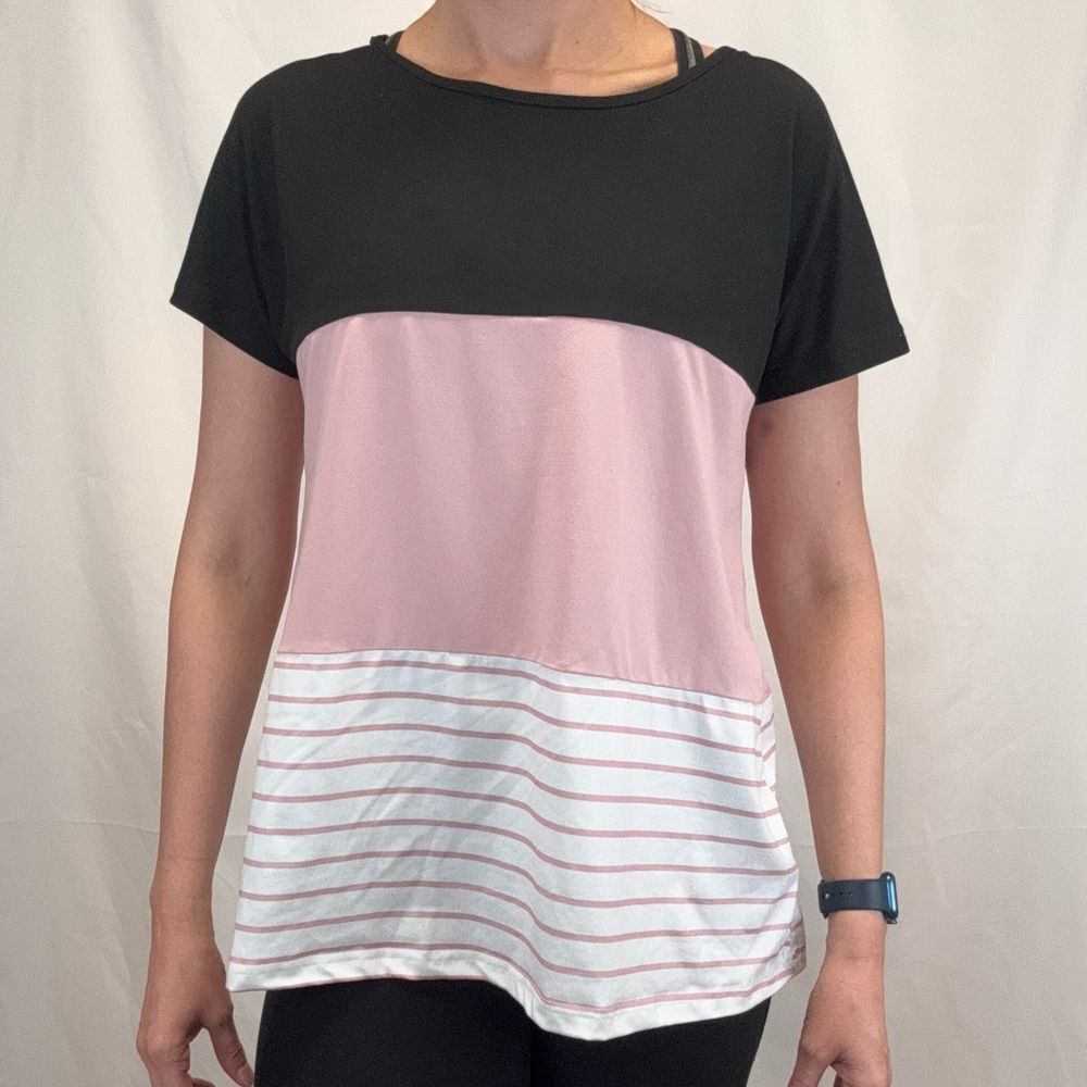 Shein Curve Women's 1XL Colorblock Lace Back Casual Tee Top